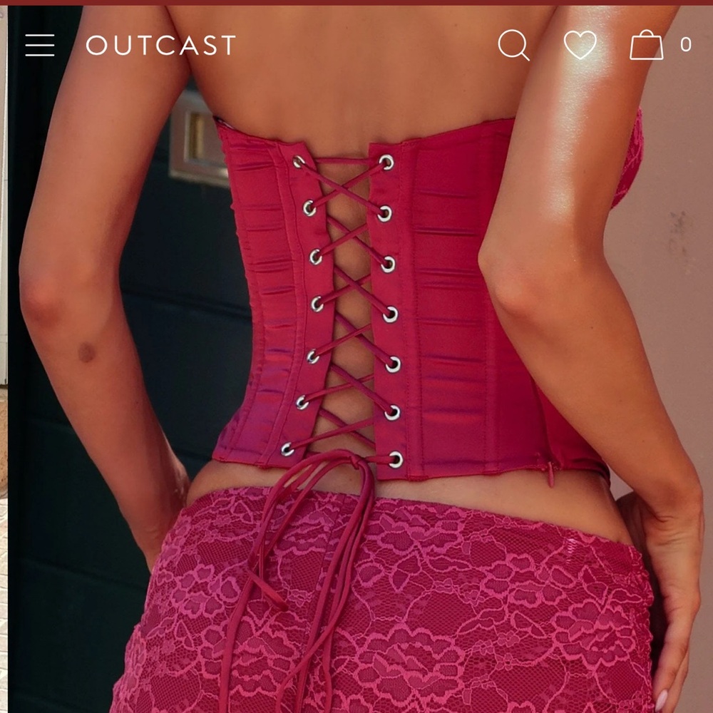 Outcast Summei Corset Top in Burgundy Crop (NWT, M) - Picture 2 of 6